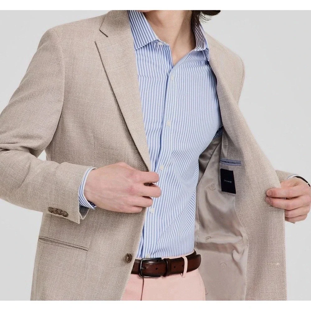 Tommy Hilfiger Mens Modern fit Sport Coat Blazer 36S Beige Solid Stretch‎